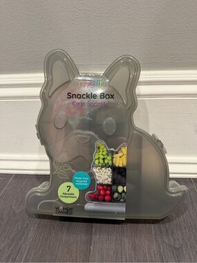 NWT Gray Frenchie Bulldog Dog Snackle Box 7-Compartment Reusable Food Organizer